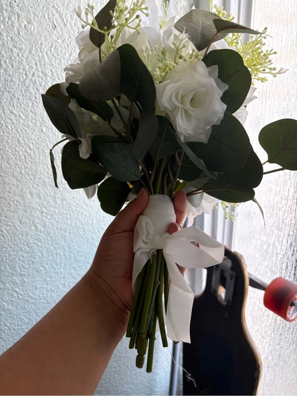 White Hydrangea and Eucalyptus Floral Bouquet - Home Accents